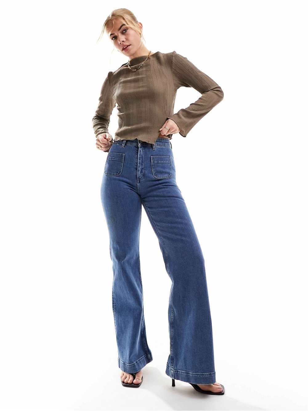 & Other Stories Paris Atelier High Waist Flared Jeans in Deep Blue size 26